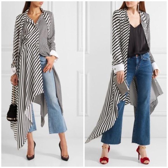 MONSE Asymmetric Striped Silk Twill Bow Tie Midi Dress In White Black Size 2 - Picture 5 of 14